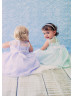 Sheer Neck Organza Polka Dot Tea Length Flower Girl Dress